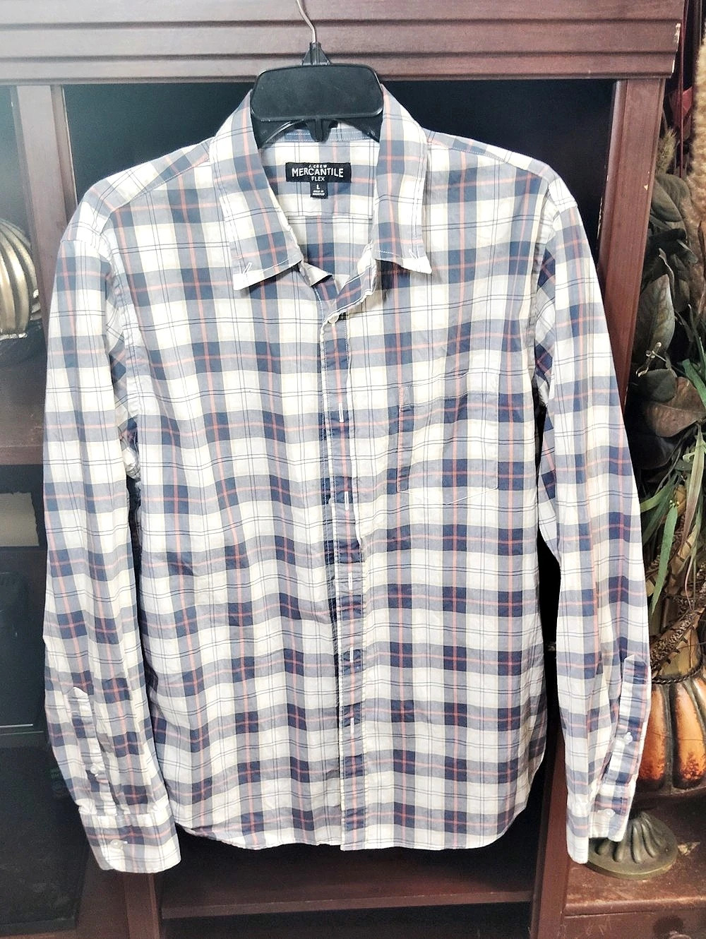 J.Crew Mercantile Plaid Cotton Shirt in Blue & White Large